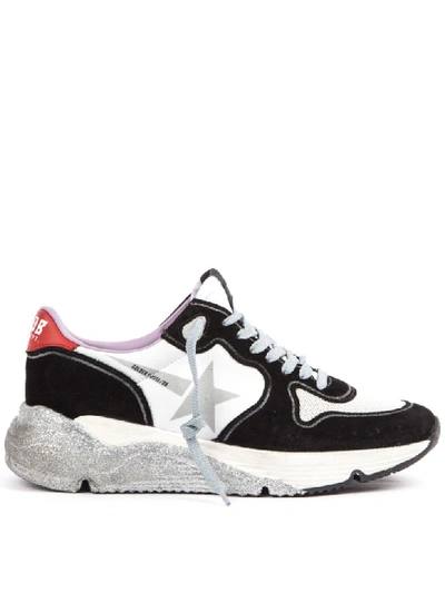 Shop Golden Goose Suede And Mesh Black And White Running Sneakers In Black/white/red/grey