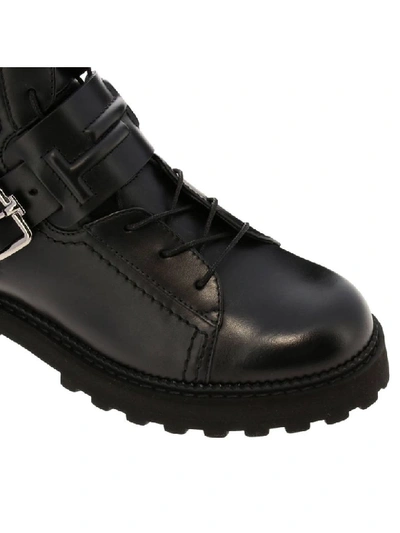 Shop Tod's Laced Up Boots In Embossed Double T Leather In Black