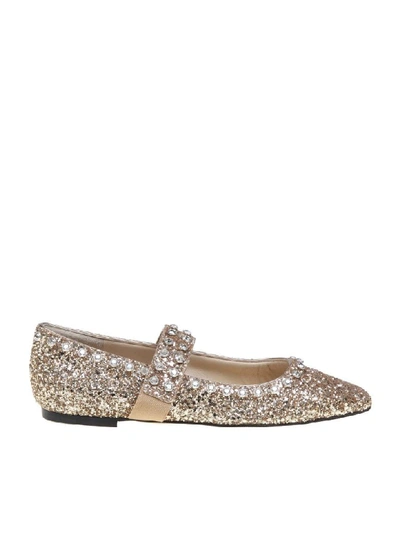 Shop Jimmy Choo Ballerina In Glittery Fabric Color Gold