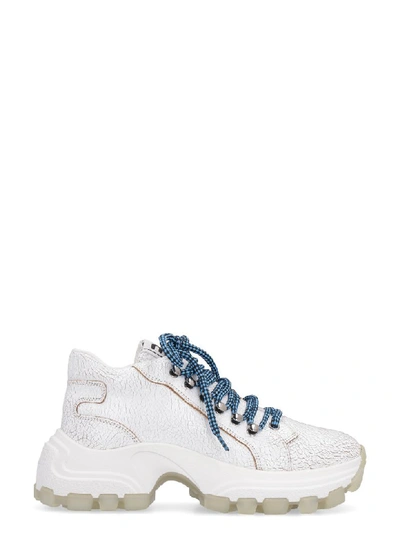 Shop Miu Miu Maxi Sole Leather Sneakers In White