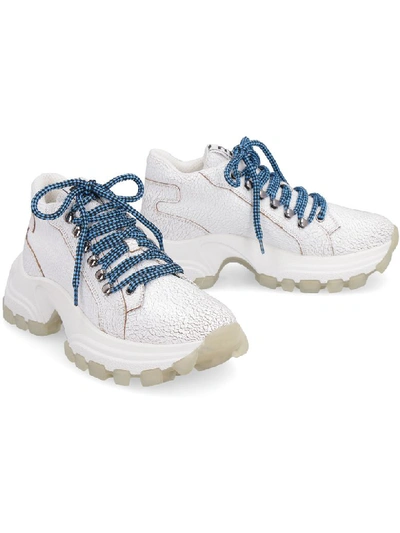 Shop Miu Miu Maxi Sole Leather Sneakers In White