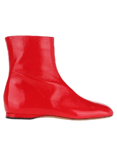 Shop Marni Flat Leather Ankle Boots In Red