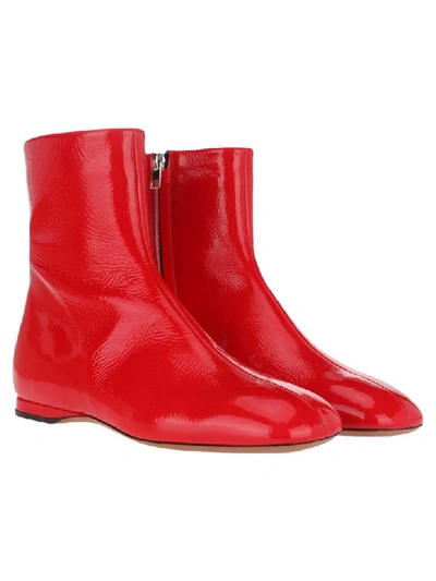 Shop Marni Flat Leather Ankle Boots In Red