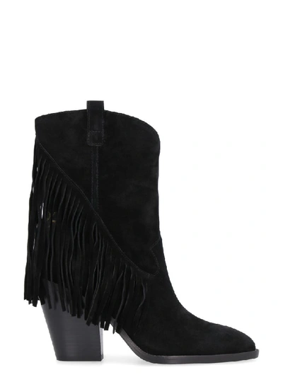 Shop Ash Elison Fringed Suede Boots In Black