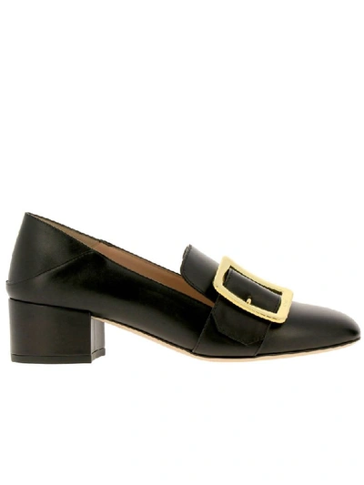 Shop Bally High Heel Shoes Janelle Shoes In Smooth Leather With Maxi Metal Buckle And Foldable Heel In Black