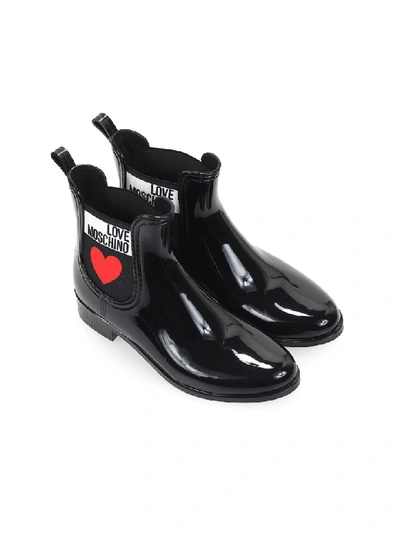 Shop Love Moschino Black Rubber Chelsea Boot In Nero (black)