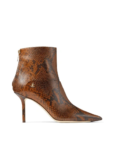 Shop Jimmy Choo Snake Printed Heel 85 In Cuoio Cuoio