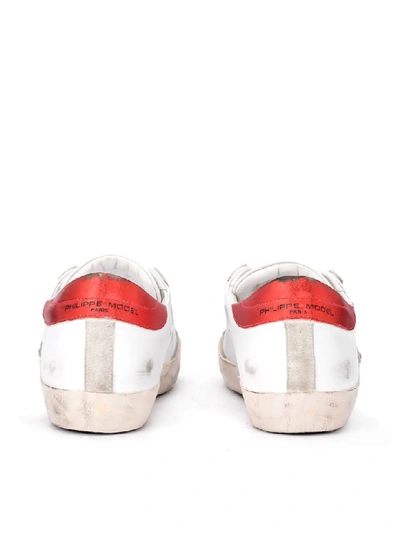 Shop Philippe Model Paris Sneaker Made Of White And Red Leather In Bianco