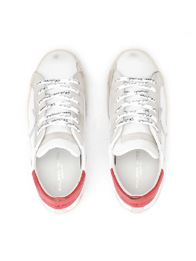 Shop Philippe Model Paris Sneaker Made Of White And Red Leather In Bianco