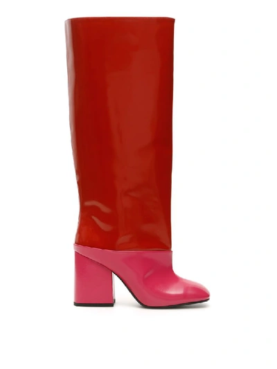 Shop Marni Bicolor Boots In Hot Red Fuchsia (red)