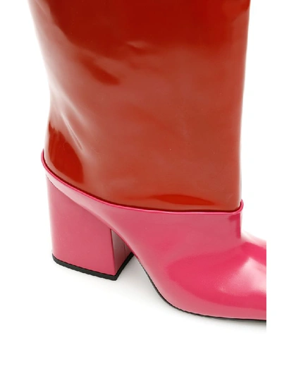 Shop Marni Bicolor Boots In Hot Red Fuchsia (red)