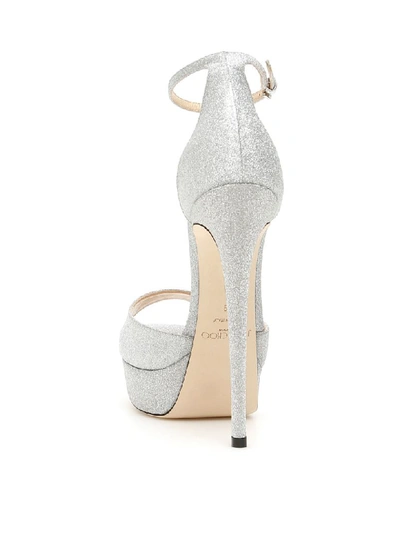 Shop Jimmy Choo Glitter Max 150 Sandals In Silver (silver)