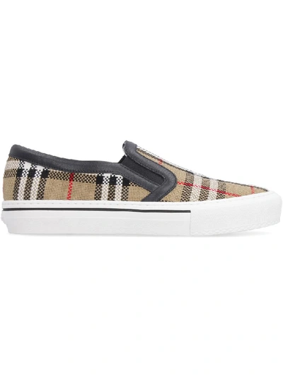 Shop Burberry Canvas Slip-on In Beige