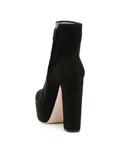 Miu Miu Suede Block-heel Platform Booties In Nero (black)