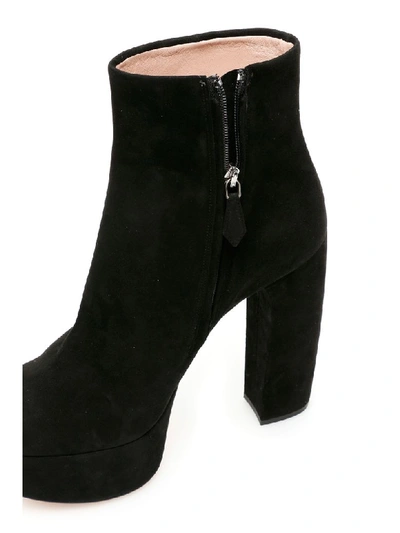 Miu Miu Suede Block-heel Platform Booties In Nero (black)