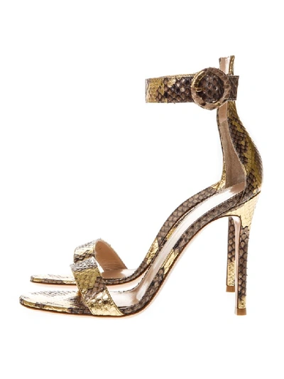 Shop Gianvito Rossi Portofino Python Leather Sandals In Gold/brown