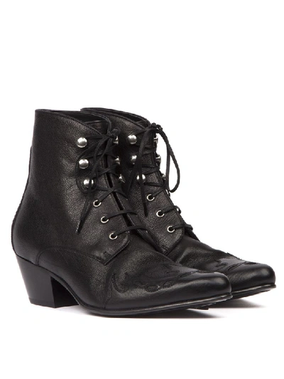 Shop Saint Laurent Black Leather Susan Laced Ankle Boots