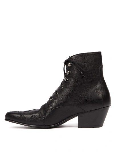 Shop Saint Laurent Black Leather Susan Laced Ankle Boots