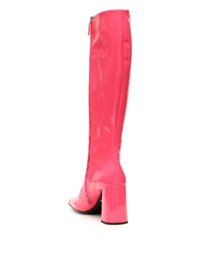 Shop Prada Patent Booties In Fuxia (pink)