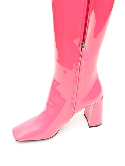 Shop Prada Patent Booties In Fuxia (pink)