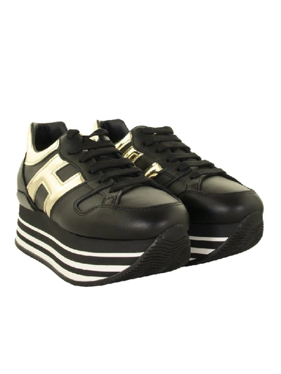 Shop Hogan H283 Black And Gild Sneakers In Black/gold