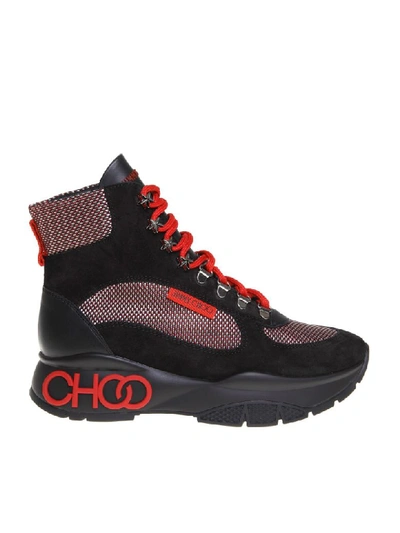 Shop Jimmy Choo Inca Sneakers In Leather And Fabric Color Black / Red In Black/red