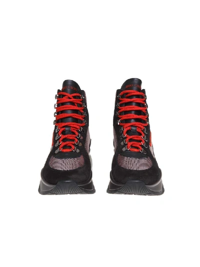 Shop Jimmy Choo Inca Sneakers In Leather And Fabric Color Black / Red In Black/red
