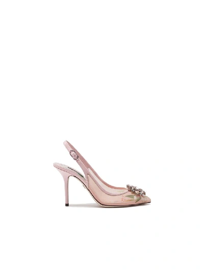 Shop Dolce & Gabbana Slingback Heel 99 Chrytal Insert In Pink