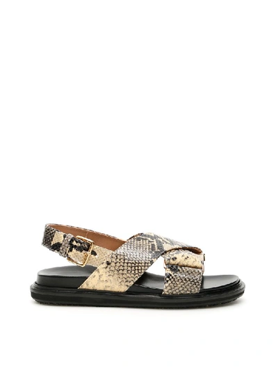 Shop Marni Python Printed Fussbett Sandals In Light Camel (beige)