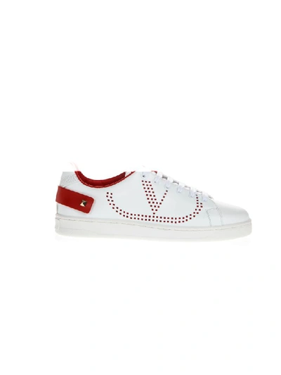 Shop Valentino Red & White Backnet Leather Sneaker In White/red