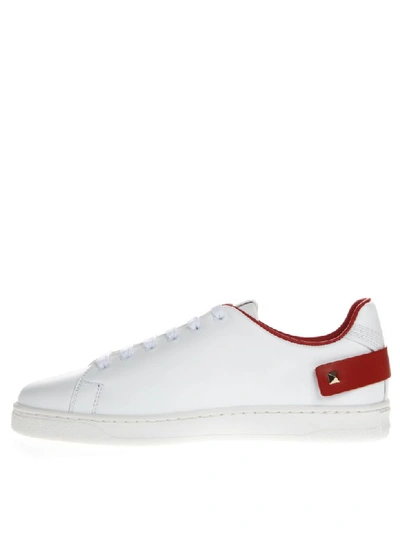 Shop Valentino Red & White Backnet Leather Sneaker In White/red