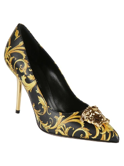 Shop Versace Logo Plaque Pumps In Black/gold