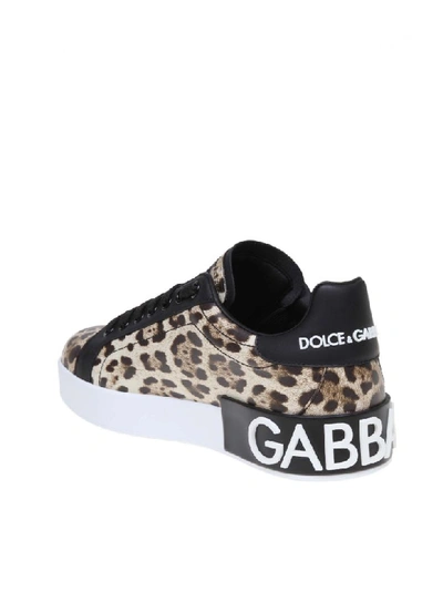 Shop Dolce & Gabbana Portofino Sneakers In Leopard Printed Calfskin In Brown