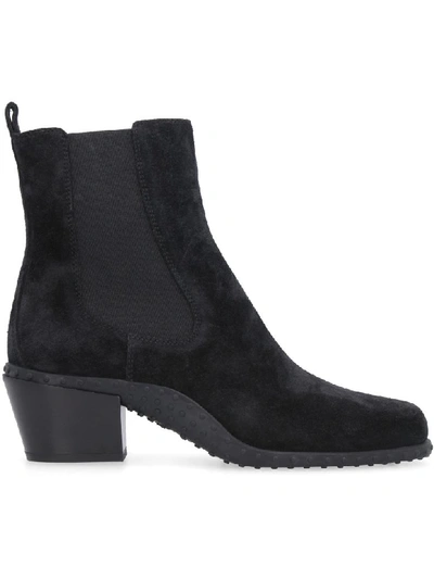 Shop Tod's Suede Ankle Boots In Black