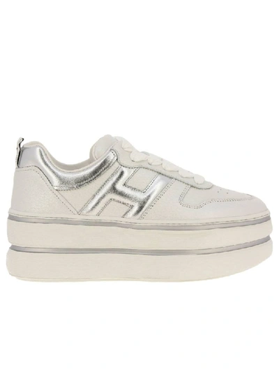 Shop Hogan Sneakers In Pearled Leather With Rounded H And Maxi Platform Sole In White