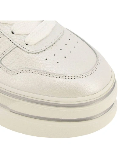 Shop Hogan Sneakers In Pearled Leather With Rounded H And Maxi Platform Sole In White