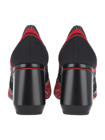 Shop Prada Knitted Logo Loafers In Black + Red