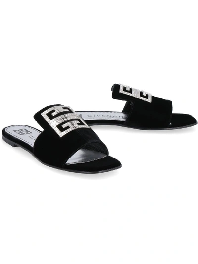 Shop Givenchy 4g Velvet Flat Sandals In Black