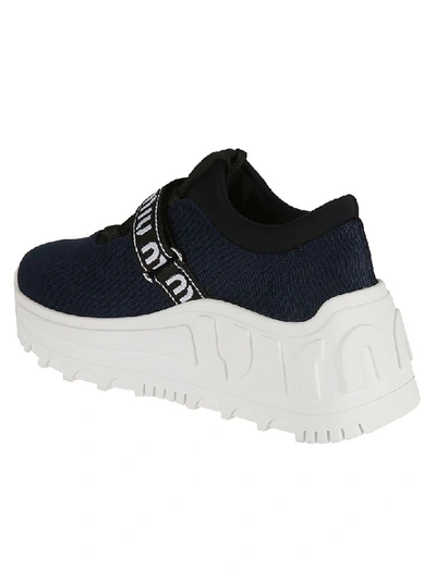 Shop Miu Miu Logo Platform Sneakers In Blue