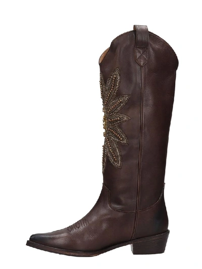 Shop Coral Blue Texan Boots In Brown Leather