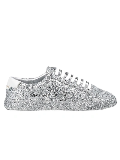 Shop Saint Laurent Silver Glitter Sneakers