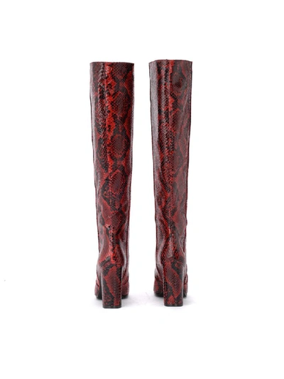 Shop Via Roma 15 Boot In Leather With Red Python Print In Rosso