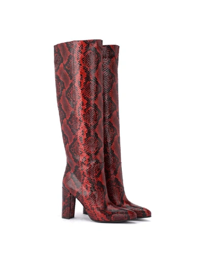 Shop Via Roma 15 Boot In Leather With Red Python Print In Rosso