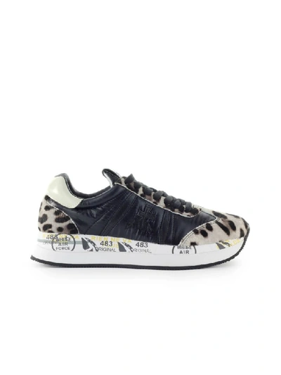 Premiata Conny Leopard Print Sneakers In Nero (black)