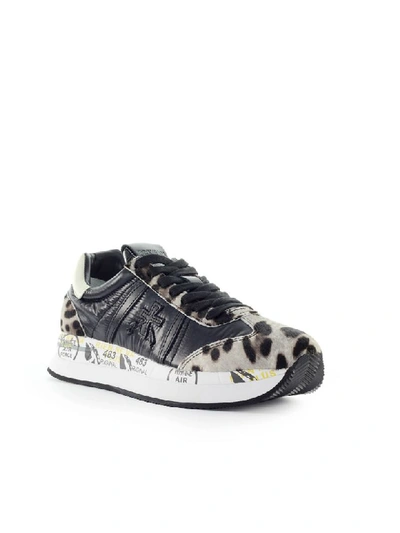 Premiata Conny Leopard Print Sneakers In Nero (black)