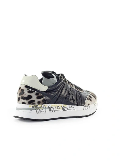 Premiata Conny Leopard Print Sneakers In Nero (black)