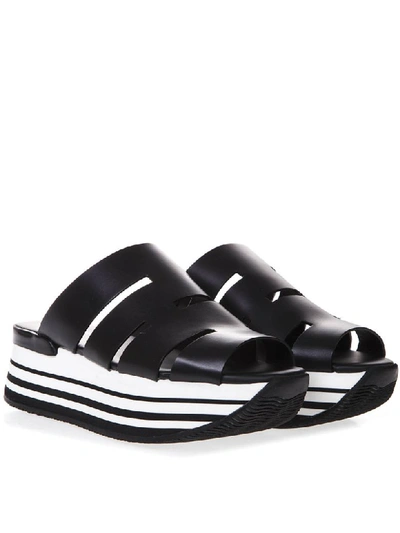 Shop Hogan Maxi H294 Black Leather Sandals