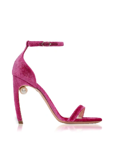 Shop Nicholas Kirkwood Fuchsia Velvet 105mm Mira Pearl Sandals In Pink