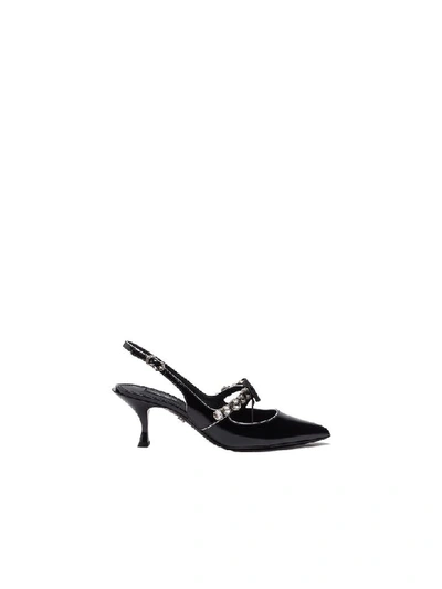 Shop Dolce & Gabbana Slingback Chanel Jowels In Black Silver