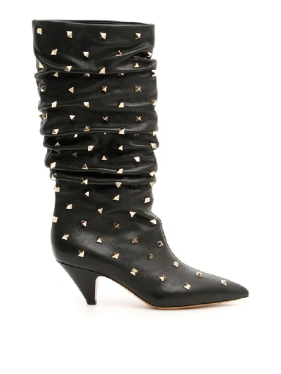 Shop Valentino Boots With All-over Rockstuds In Nero (black)